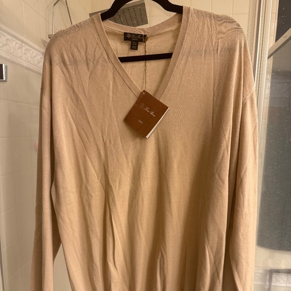 New with Tags Loro Piana Cream Knit Sweater V Neck, Size XL - Picture 1 of 8